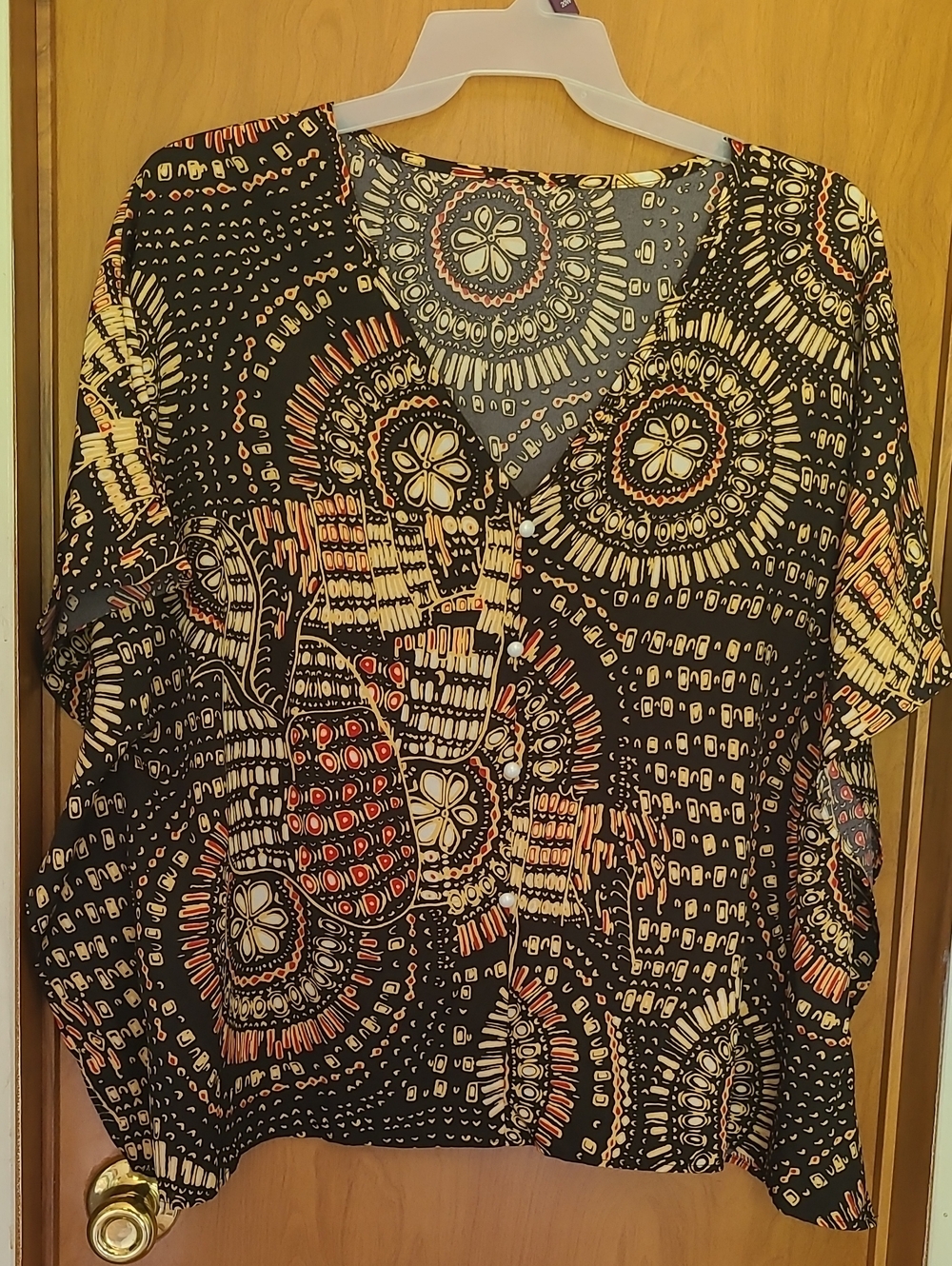 SHEIN Black Multicolor Geometric Medallion V-Neck Blouse